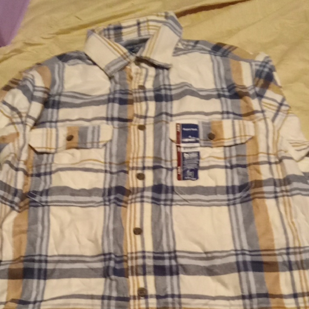 Plaid Button-Up Shirt in Blue and Tan